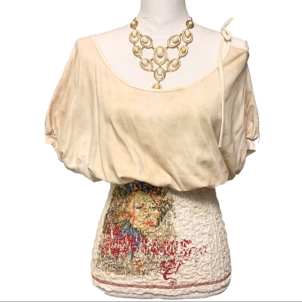 🆕 Retro Lady Cream Contrast Tie ShoulderTop NWT
